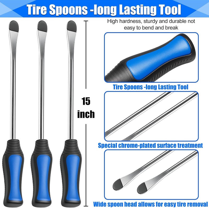 Dromco Tire Spoons, 32Pcs Tire Changing Tool with Rim Protectors, Valve Tool, Valve Cores, Valve Stems, Valve Caps, Storage Bag, 15" Tire Spoon Kit for Motorcycle Dirt Bike Lawn Mower Tractor Bicycle - Image 5